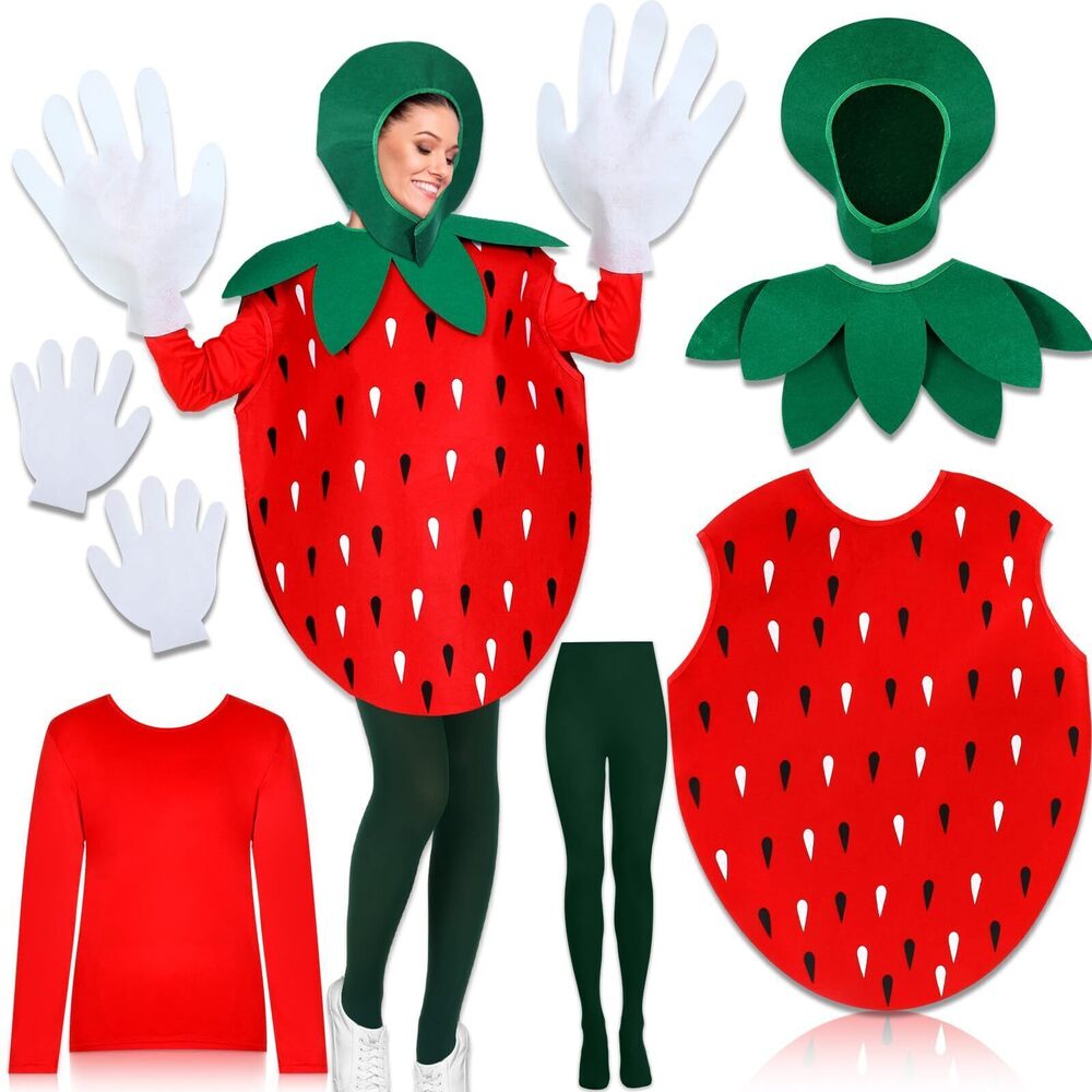 4271 5 Pcs Halloween Strawberry Costume Strawberry Poncho Outfit Funny